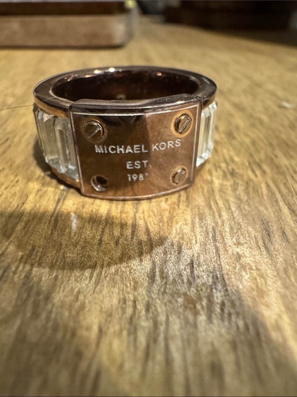 Michael Kors Rose Gold Plate Ring with Clear Crystal Accents